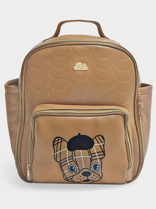Mi Arcus Printed 100% Vegan Leather Diaper Bag & Diaper Changing Sheet- Brown (0-6 Months)