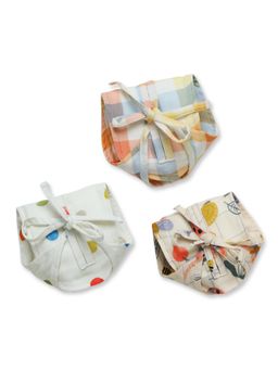 Cocoon Care - Muslin Cotton Printed Knitted Nappy For Babies (0-3 Months) (Pack of 3)
