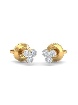 KuberBox - 18K Gold Triple-Circular Diamond Stud Earrings for Women-Girls