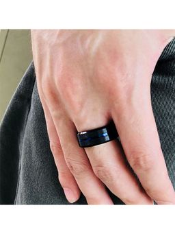Yellow Chimes - Men Black & Blue High Polished Stainless Steel Finger Ring (One Size)
