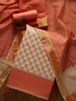 Koskii - Gold Zariwork Brocade Unstitched Salwar Suit (Set of Three)