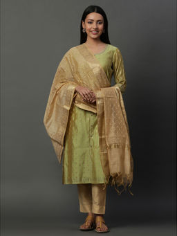 Aurelia - Gold Floral Woven Tassels Banarasi Dupatta