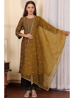 W - Mustard Dori Embroidered Embellished Organza Dupatta