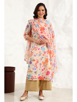 W - Multi-Color Digital Foil Floral Printed Chiffon Dupatta