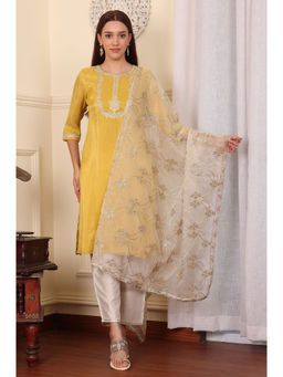 W - Gota Work Embroidered White Organza Dupatta