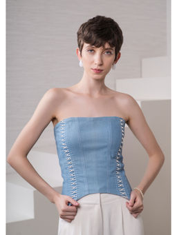The Dapper Lady - Denim Dusk Detail Blue Top