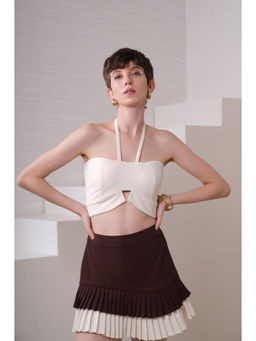 The Dapper Lady - Marble Halter Off White Crop Top