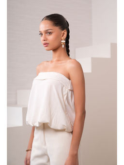 The Dapper Lady - Marble Off Shoulder Off White Crop Top