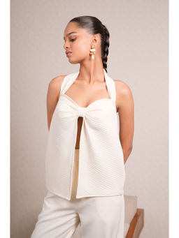 The Dapper Lady - Marble Tied Off White Crop Top