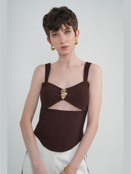 The Dapper Lady - Cocoa Cutout Brown Top