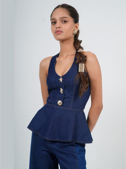 The Dapper Lady - Denim Dusk Blue Peplum Top