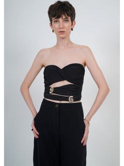 The Dapper Lady - Noir Draped Black Crop Top