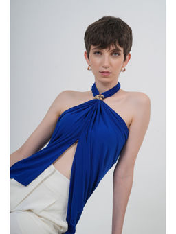 The Dapper Lady - Blueprint Draped Blue Top