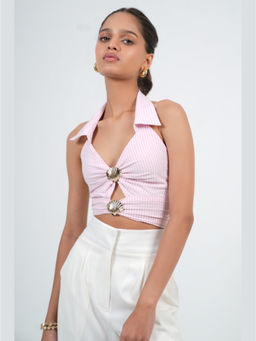 The Dapper Lady - Rose Knot Pink Crop Top