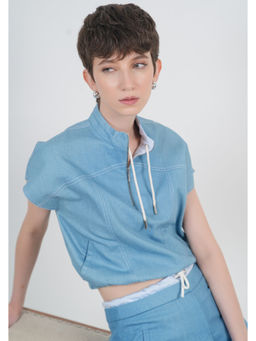 The Dapper Lady - Denim Dusk Zipper Blue Top