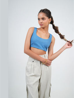 The Dapper Lady - Denim Dusk Blue Crop Top