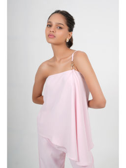 The Dapper Lady - Asymmetrical Pink Top with Pant Co-Ords