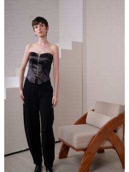 The Dapper Lady - Noir Barrel Leg Black Pant