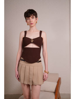 The Dapper Lady - Pleated Beige Skirt