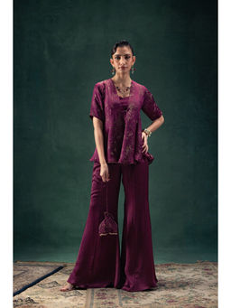 LABEL NAARITI - Nadia Plum Red Regular Fit Co-Ord Set