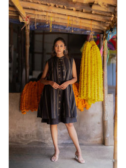 Sutra Art of Clothing - Noir Black South Cotton Dress with Shrug