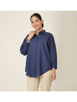 Saltpetre - Navy Blue Solid Oversized Shirt