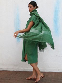 Chidiyaa - Janine Handwoven Green Linen Dupatta