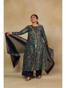 Mamicha - Printed Mirror Work Round Neck Kurta With Palazzo and Dupatta (Set of 3)