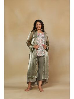 Mamicha - Printed Kurti With Mirror Work Shrug and Pant (Set of 3)