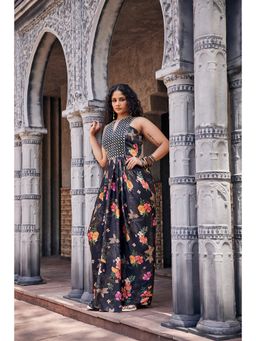 Mamicha - Indo Western Style Long Dress With Mirror Work