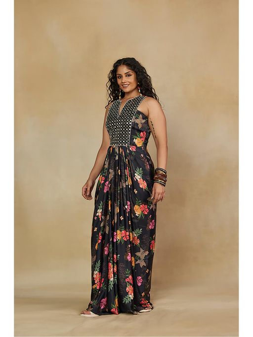 Buy Mamicha Indo Western Style Long Dress With Mirror Work (XXS) Online Buy Mamicha Indo Western Style Long Dress With Mirror Work (XXS) Online