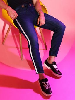 Campus Sutra - Men Side-Striped Dark-Wash Denim Jeans