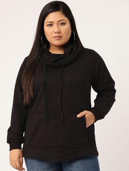 theRebelinme - Plus Size Womens Black Solid Color Kangaroo Pocket Sweatshirt