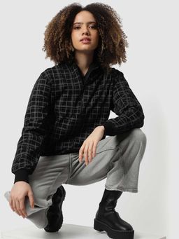 Campus Sutra - Womens Black Plaid Cotton Jacket