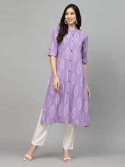 Stylum - Womens Block Printed Rayon A-Line Kurta