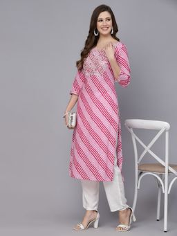 Stylum - Womens Lehriya Printed & Embroidered Rayon Straight Kurta