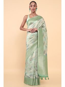 Soch - Women Green Chanderi Floral Saree with Unstitched Blouse