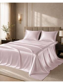 ARRABI - Premium Vanilla Pink Solid Satin King Size Fitted Bedsheet with 2 Pillow Covers