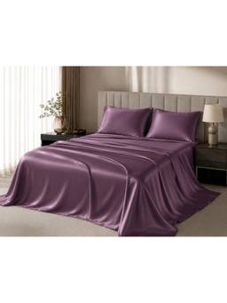 ARRABI - Premium Merlot Onion Solid Satin King Size Fitted Bedsheet with 2 Pillow Covers