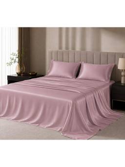 ARRABI - Premium Blush Pink Solid Satin King Size Fitted Bedsheet with 2 Pillow Covers