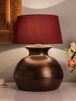 Homesake - Copper Hammered Pitcher Table Lamp Red Shade