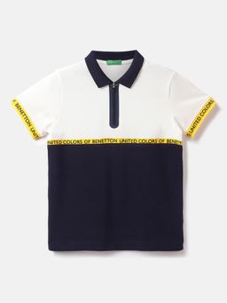 United Colors of Benetton - Cotton Colorblock White Polo Neck Boys T-shirts