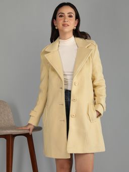 HONNETE - Women's Solid Yellow Single Breasted Winter Coat