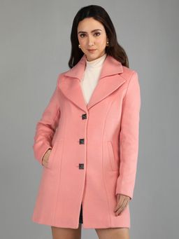HONNETE - Women's Solid Regular Pink Single Breasted Winter Coat