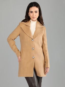 HONNETE - Women's Solid Regular Brown Single Breasted Winter Coat