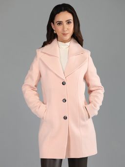 HONNETE - Women's Solid Peach Single Breasted Winter Coat