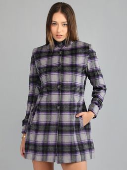 HONNETE - Women's Checks Regular Multi-Color Single Breasted Winter Coat