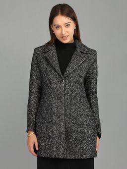 HONNETE - Women's Solid Casual Regular Fit Grey Single Breasted Winter Coat