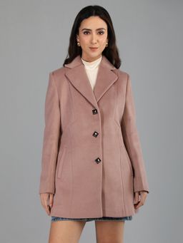 HONNETE - Women's Solid Regular Mauve Single Breasted Winter Coat