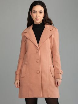 HONNETE - Women's Solid Regular Fit Peach Single Breasted Casual Winter Coat